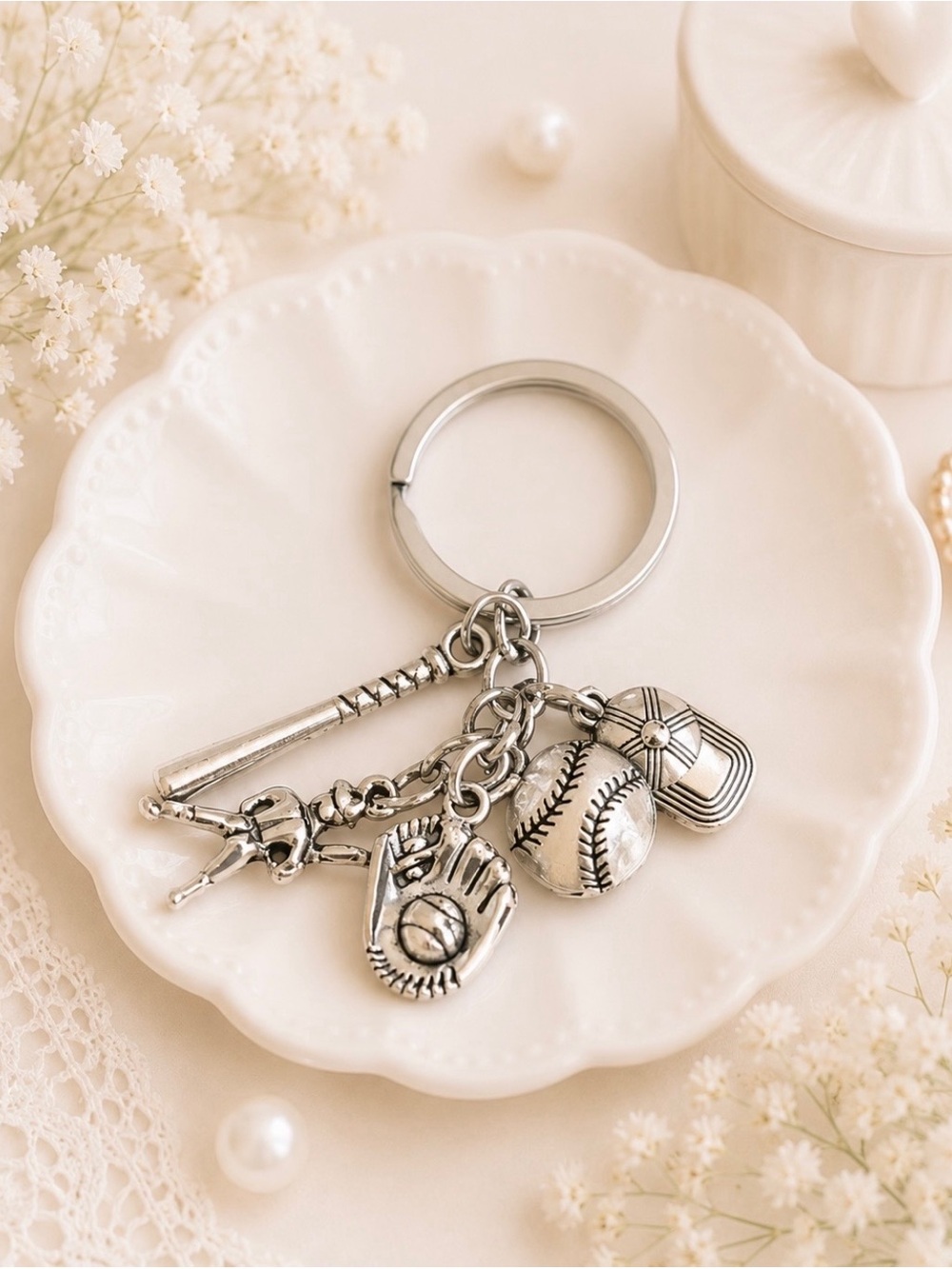 Bag Charm/Keyring- Baseball Themed Silver Charm Keychain-NWOT